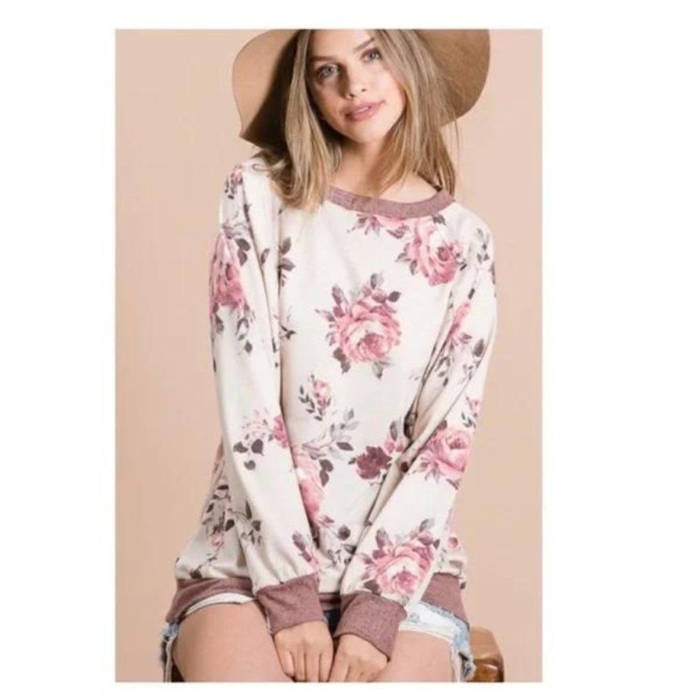 FRENCH Terry Floral Top  Size S-M-L
